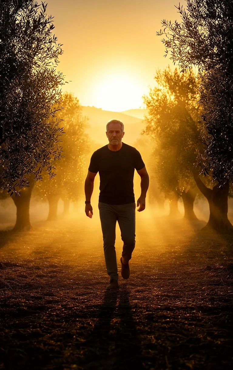 Hombre caminando al amanecer en un entorno rural español